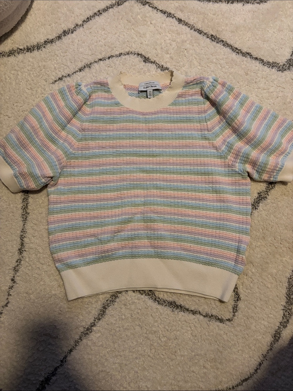 & Other Stories Pastel Striped Short-Sleeve Sweater - Cream